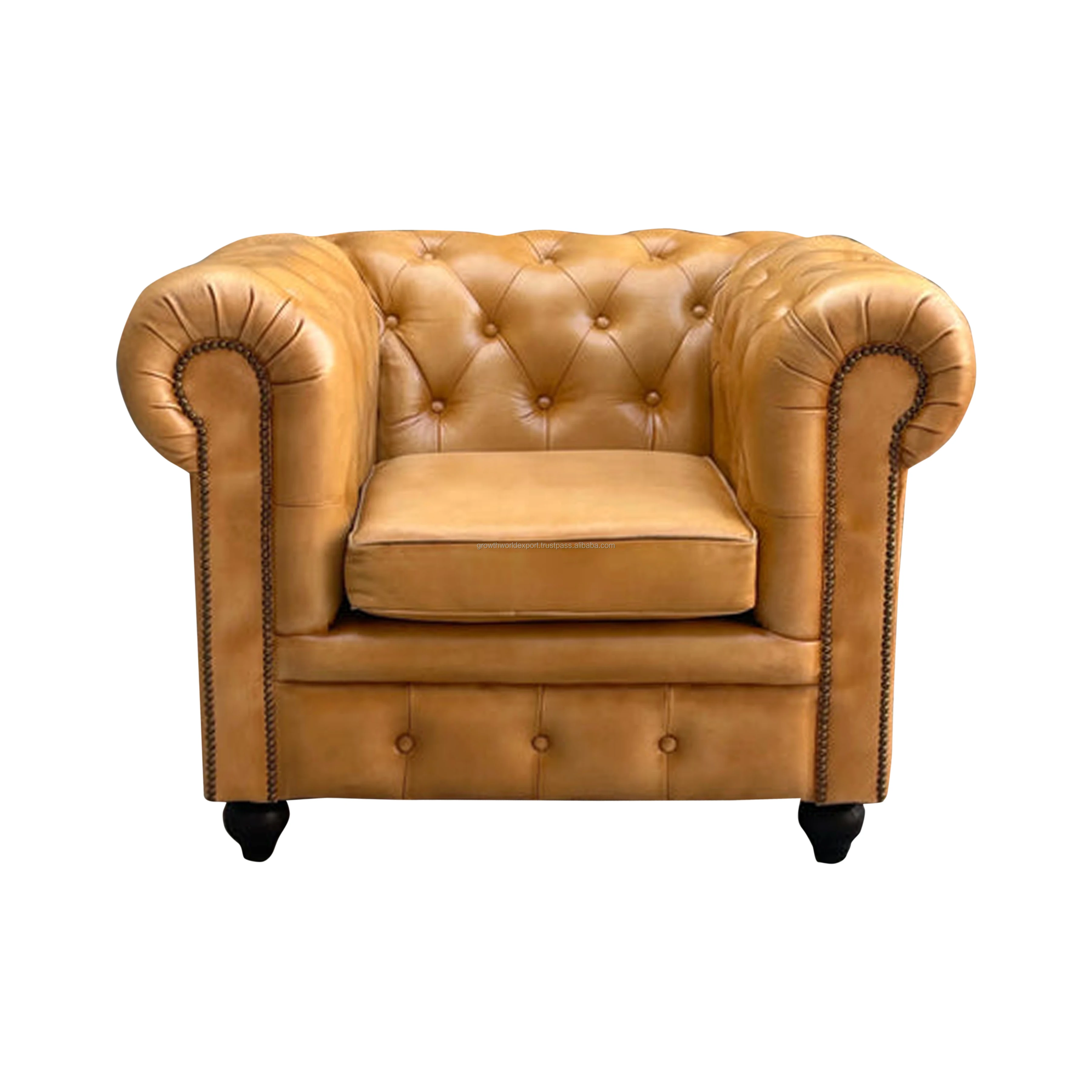 Premium Single Seater Cheyenne Color Chesterfield Leather Cushion Sofa High Quality Hotel Arm Chair Best Living Room Furniture