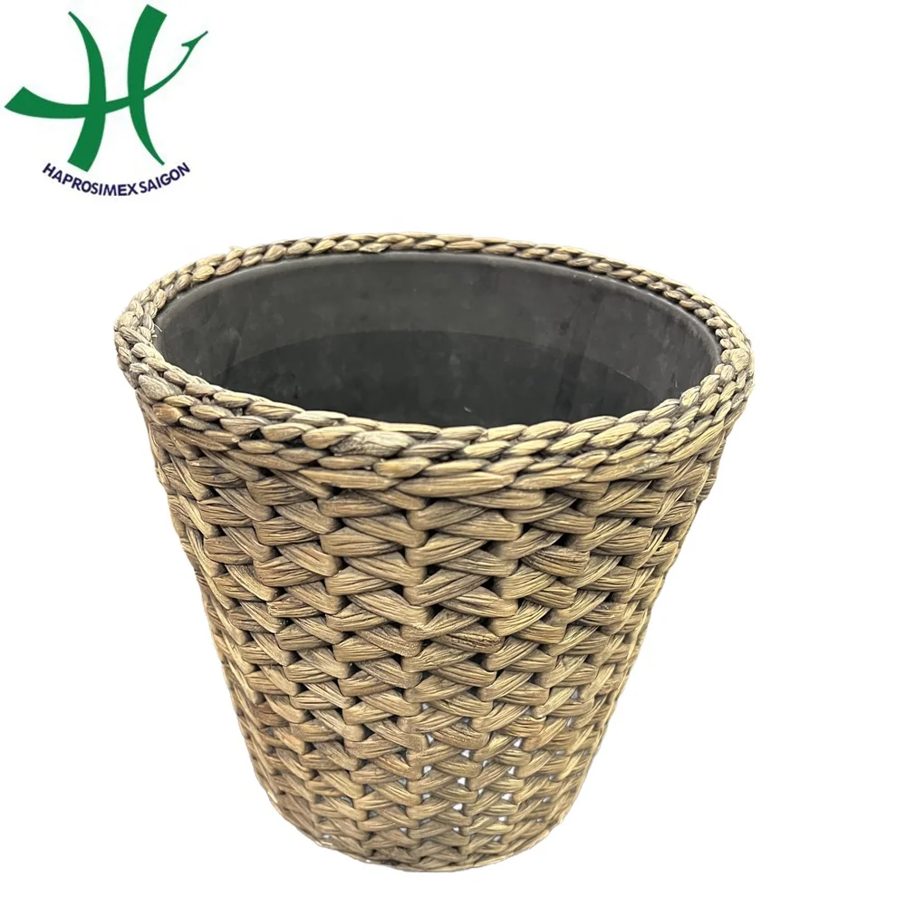 Handmade Plastic Flower and Water Hyacinth Weaving Plant Pots Multi-Use Garden Home and Decoration Plant Pot for Planting