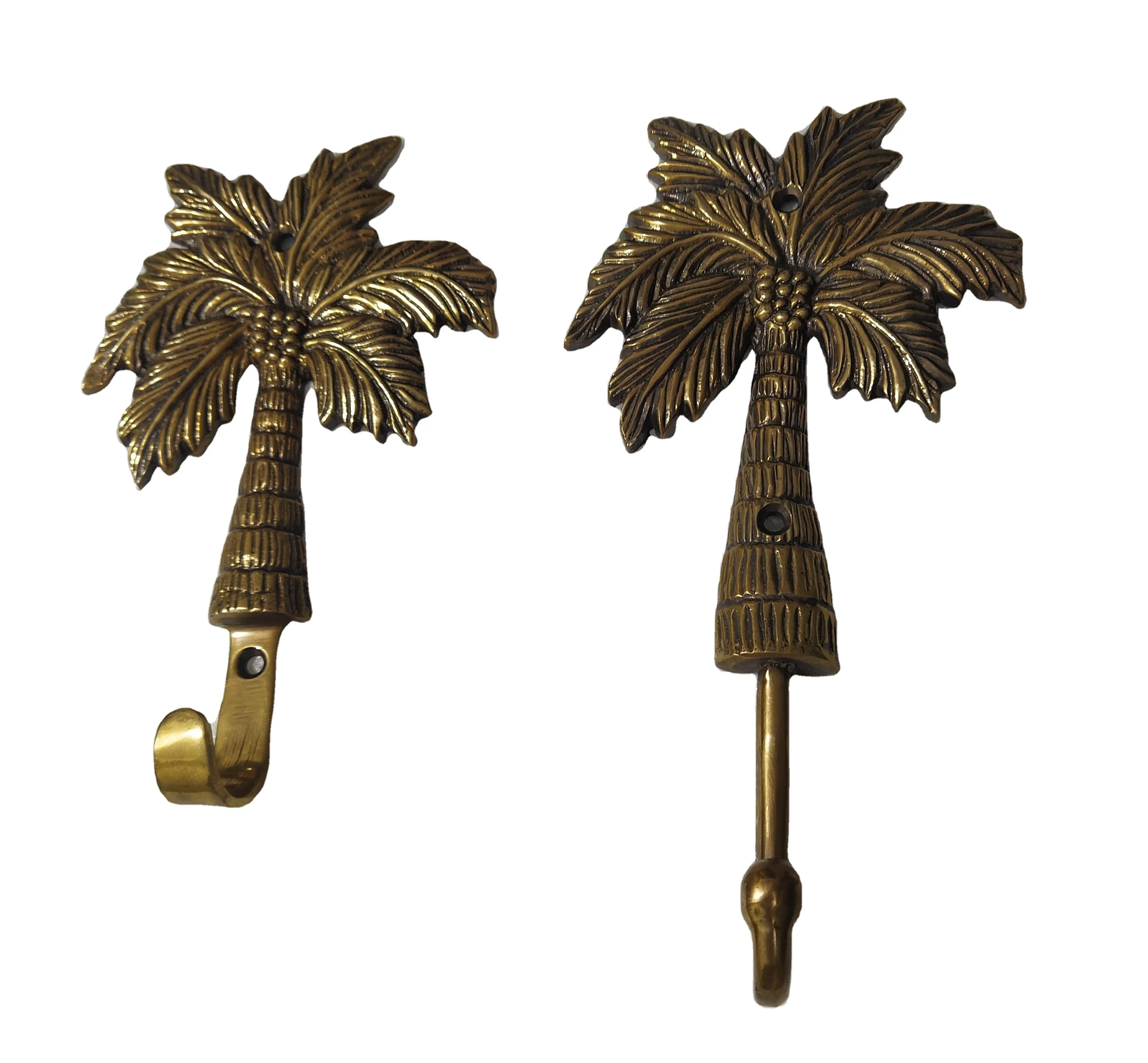Coconut Palm Tree Wall Hook Retro Brass Steel Cloth and Towel Hanger for Bathroom Wall Mounted Plant Pattern Type