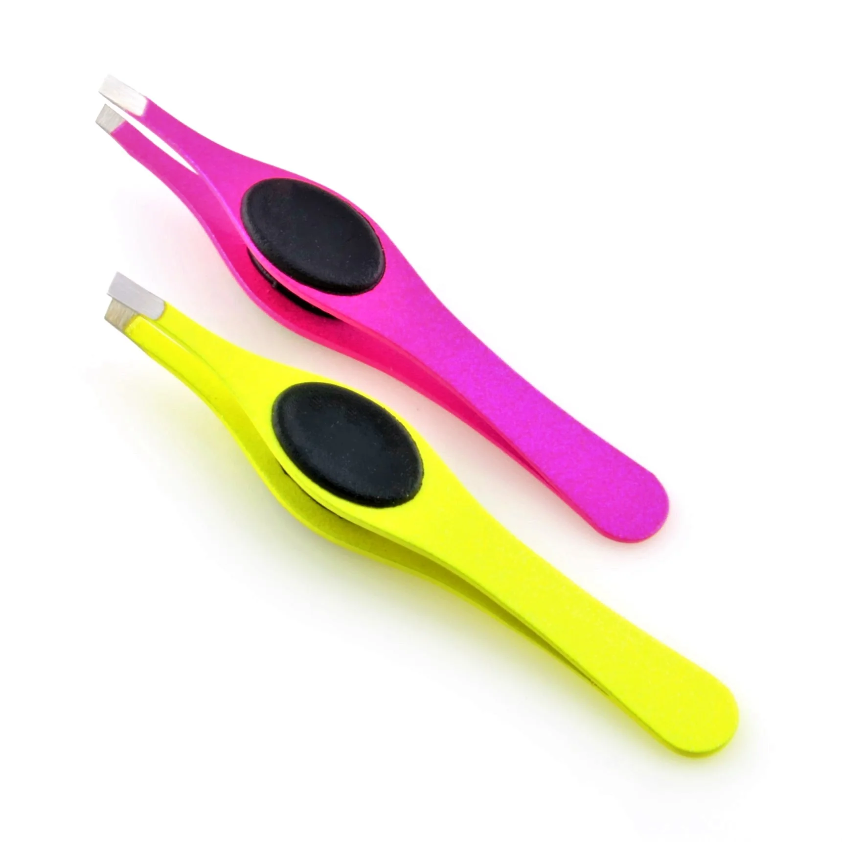 Eyebrow Tweezer Stainless Steel Professional Beauty Slanted Tips for Eyebrow Plucking with Silicon Grip Pink & Purple Glittering