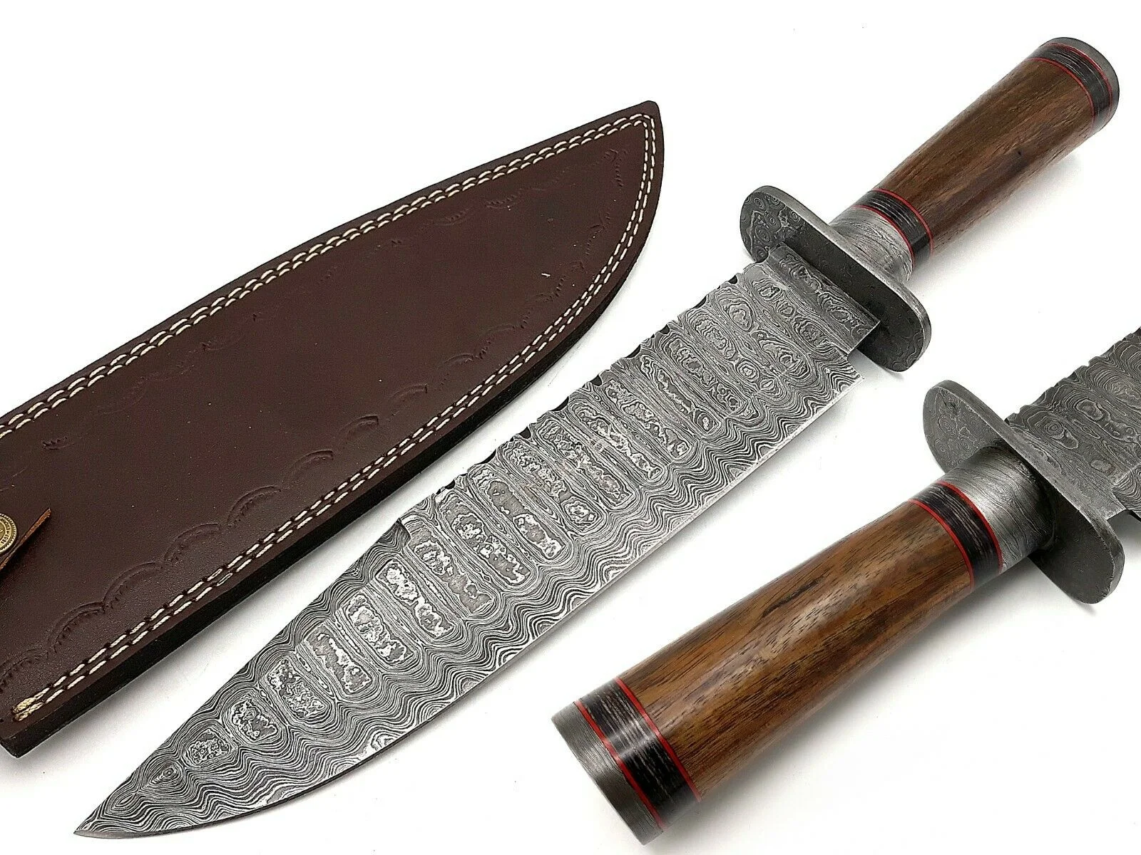 Handmade Custom Forged Damascus Steel Bowie Knife Multi-Use Fixed Blade with Wood Handle for Hunting OEM Support