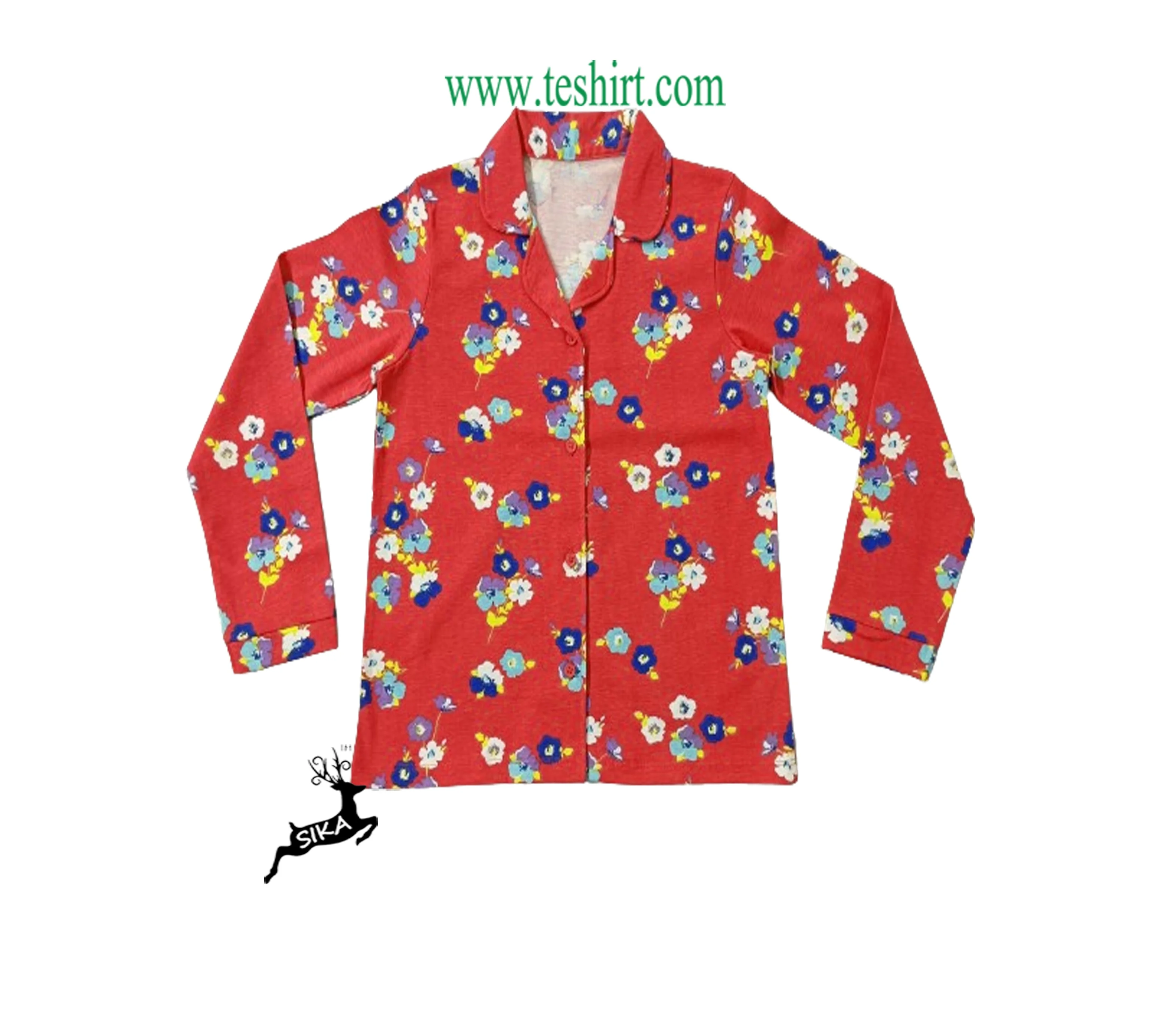 Daily Wear Knitted all over printed flower High Quality Cotton sleepwear pyjama set alibaba online shopping indian manufacturer