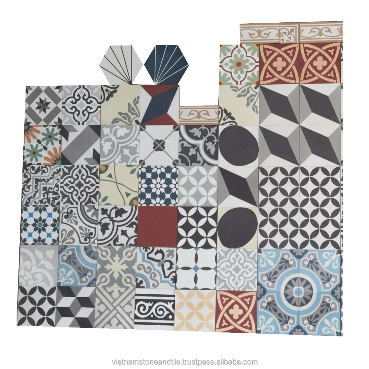 Handmade Classic Hydraulic Pressed Cement Tiles Colorful with Many Surfaces Finish Anti-Slip Wall and Floor Cladding Restroom