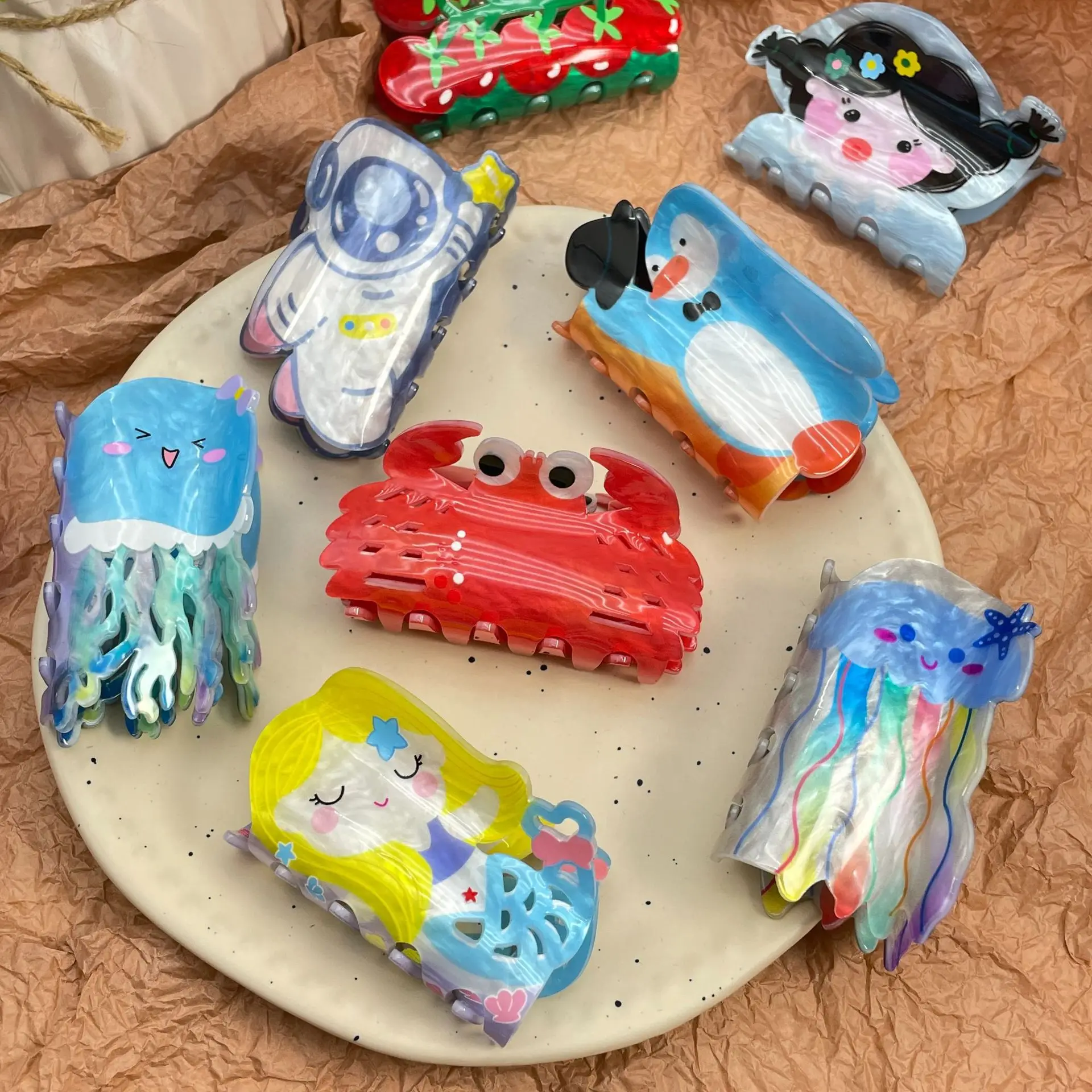 New Acrylic korean Cartoon Flower Tomato Crab Carrot Women Hair Claw Wholesale Shark Clip Headwear