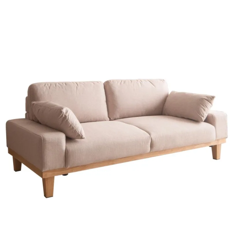 2024 Factory Wholesale 2 Seats Living Room Natural Wood Low Sofa Scandinavian Soft Fabric Sofa Couch