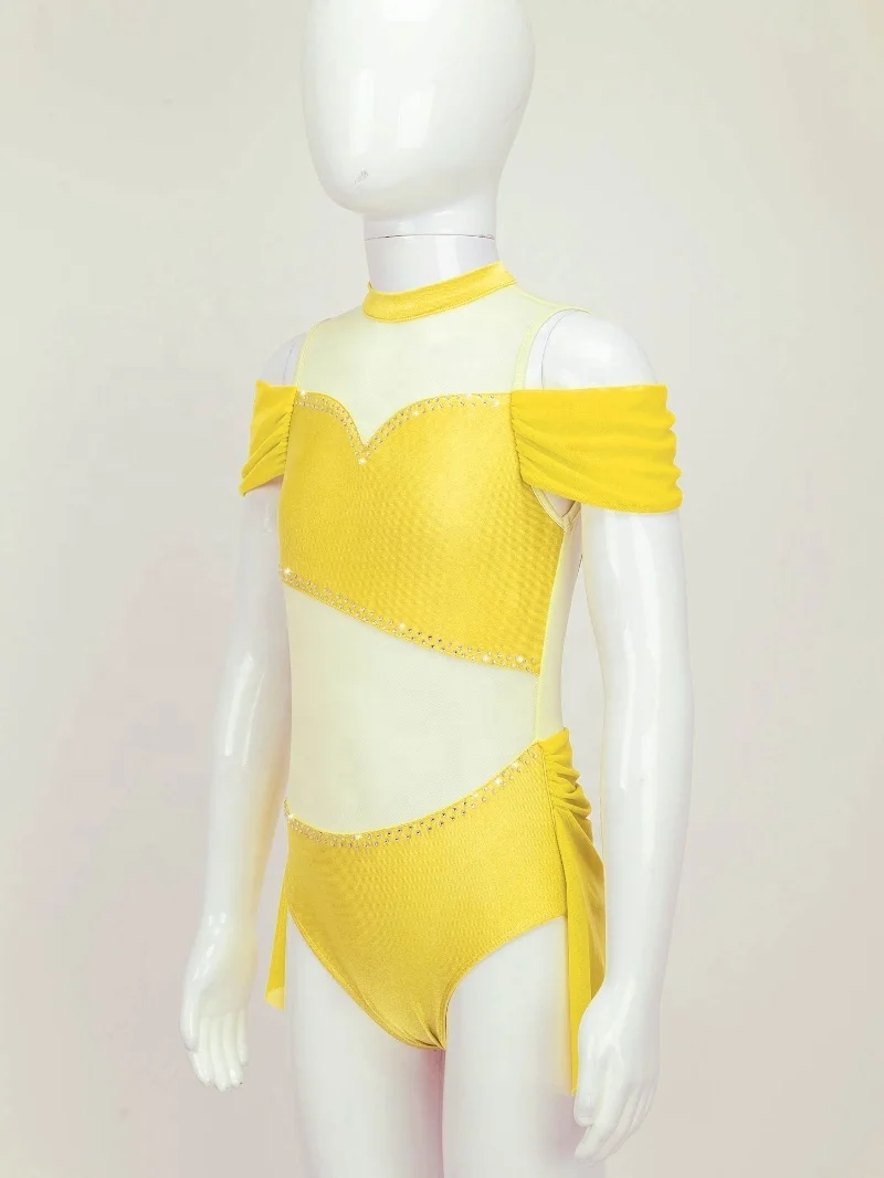 6-16 Years Kids Girls Stylish Clothing Sleeveless Off-Shoulder Dance Costumes Lyrical Bodysuits Style Dance Leotards