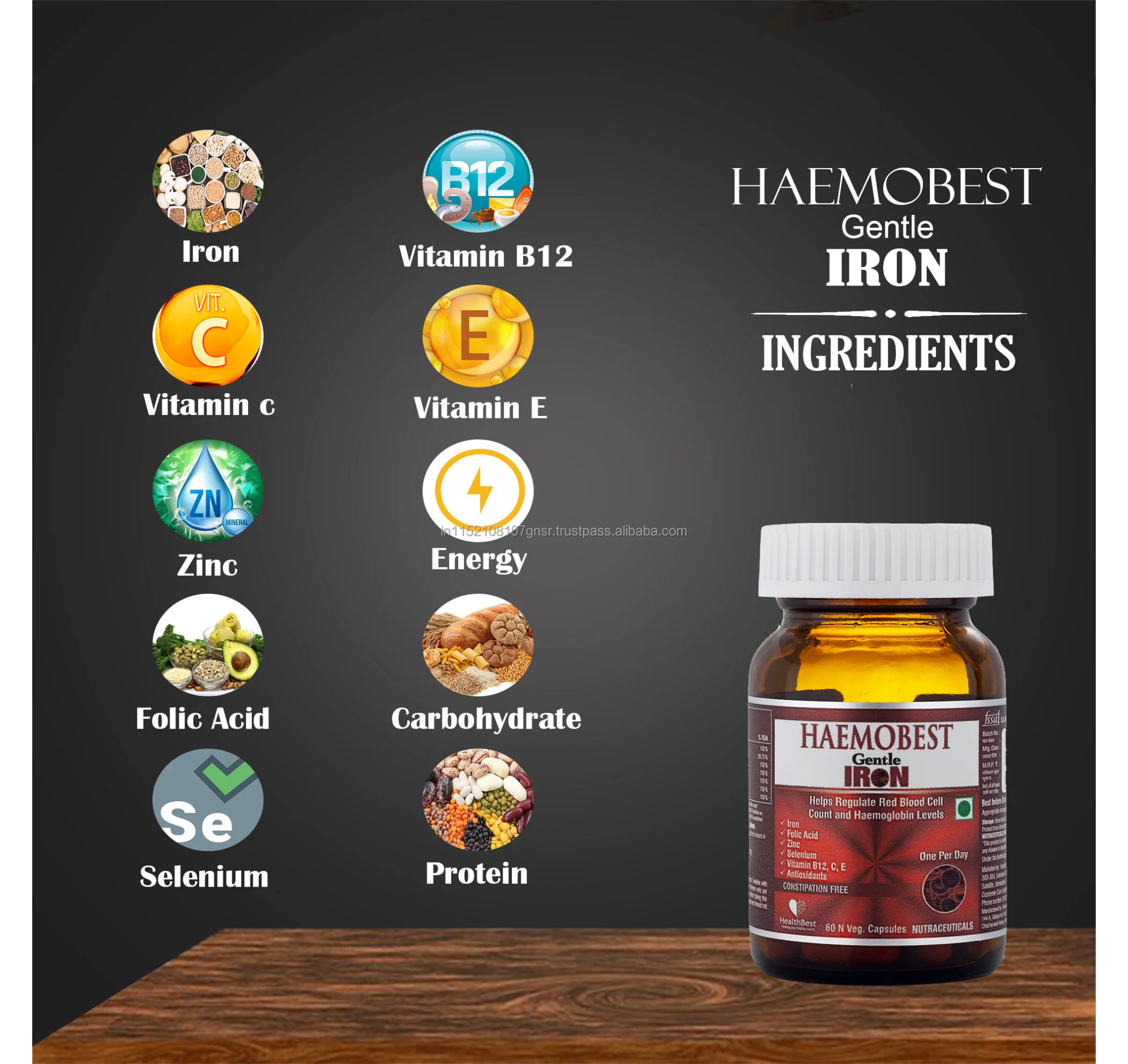 HealthBest Haemobest Capsules Iron Supplement Increases Hemoglobin Idea for Sensitive Stomachs  Non-Constipating