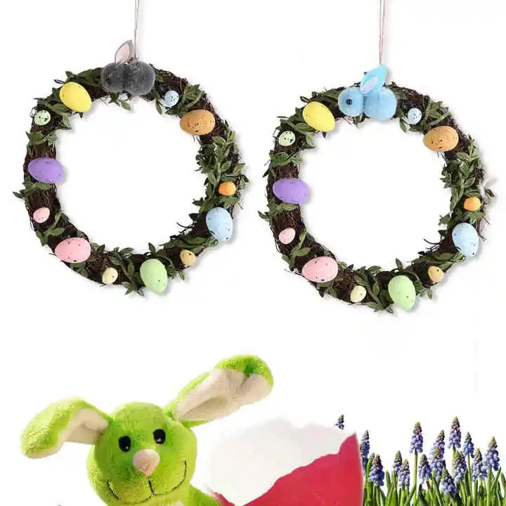 Easter Wreath Eggs Ornaments Hanging Artificial Twigs Wreath Easter Decor For Indoor Outdoor Wall Decor
