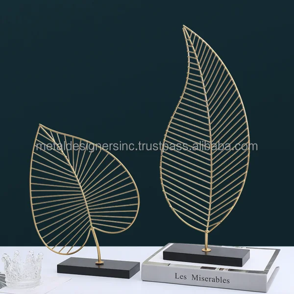 S/2 Gold Leaf w/ black marble block base Showpiece ball Sculpture Home Office Desk Living Room Table Decor Decorative Gift Item