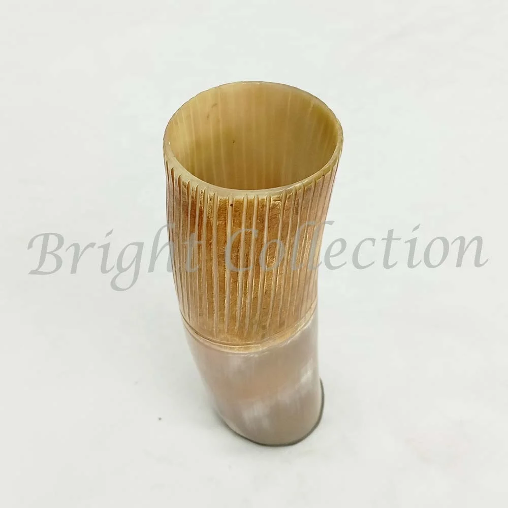 White Natural Color Cow Horn Decorative Round Edge Natural Buffalo Horn Beer Mug Viking Drinking Horn Tankard Mug/Cup Carved