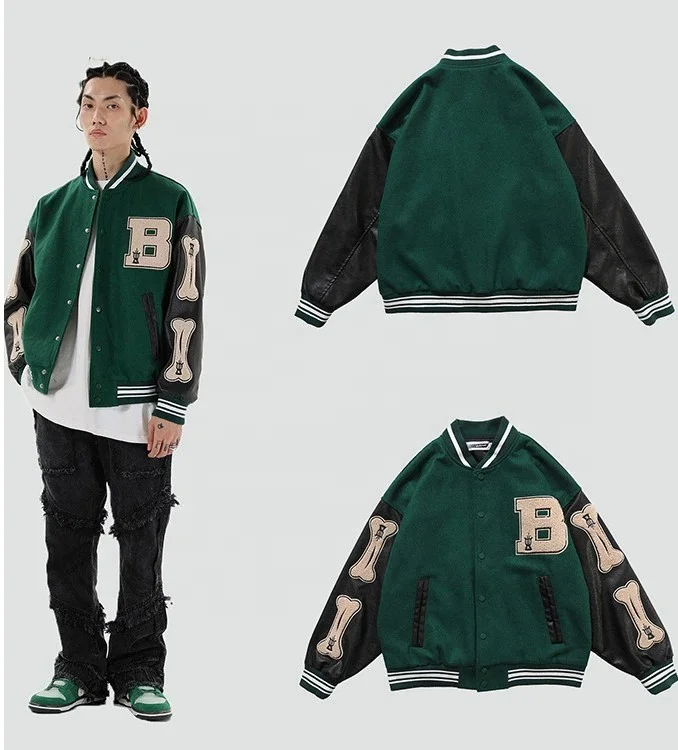 Unisex custom varsity jacket leather sleeve embroidery varsity jacket baseball team vintage letterman varsity jacket for men