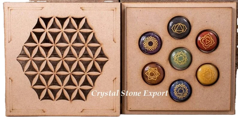 High Quality Chakra Platonic Solids Sacred Geometry Set With Tree Of Life Gift Box Wholesale Chakra Set Crystal Geometry Set