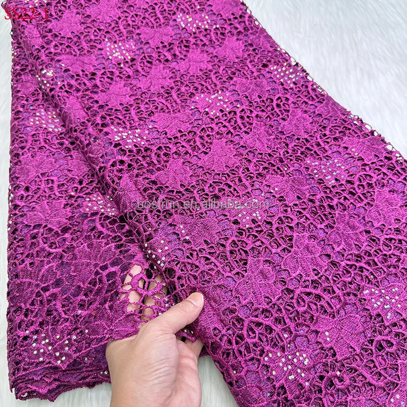 SS22  cord guipure  lace with stone latest lace fabric for nigerian party