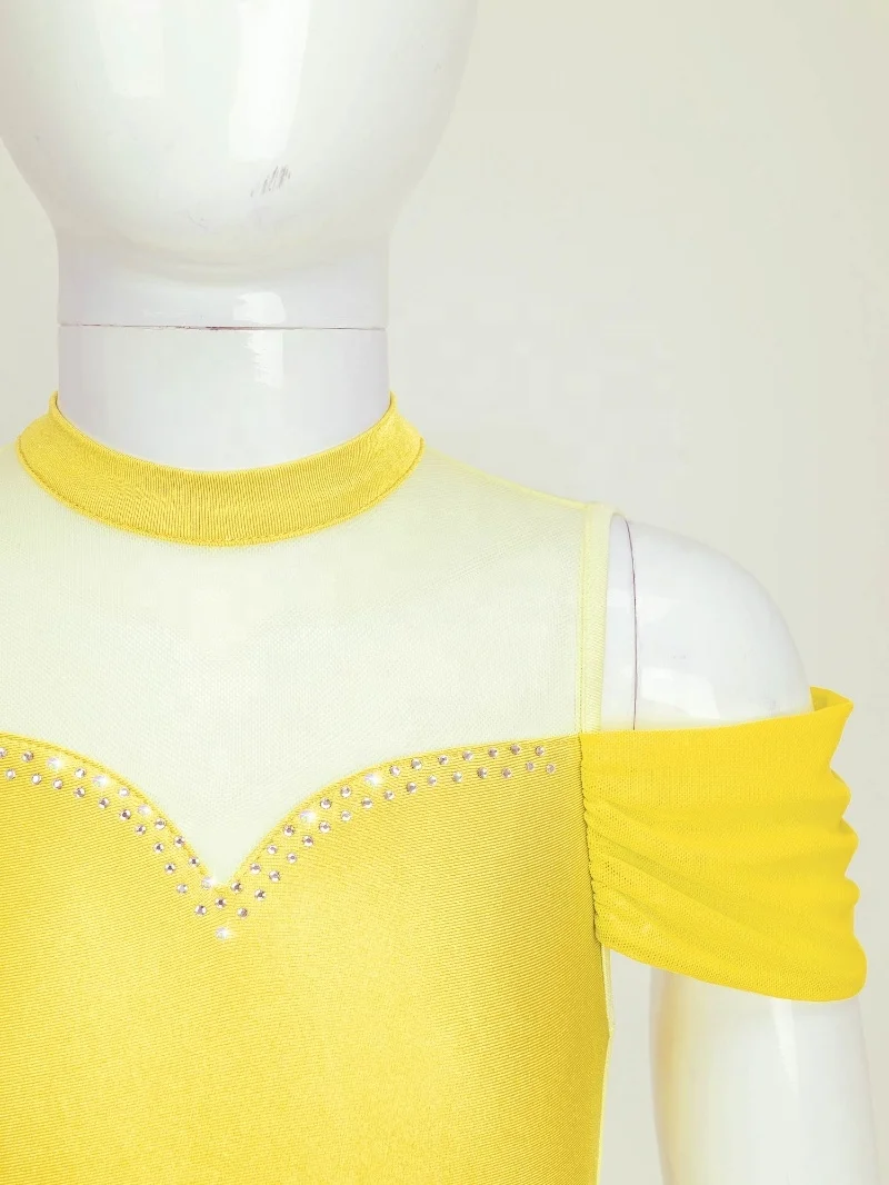 6-16 Years Kids Girls Stylish Clothing Sleeveless Off-Shoulder Dance Costumes Lyrical Bodysuits Style Dance Leotards