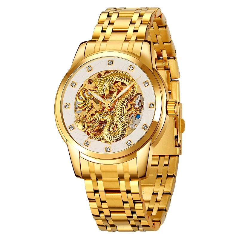 Skmei 9310  automatic watches mens customize watch stainless steel waterproof brand luxury dragon mechanical wristwatch