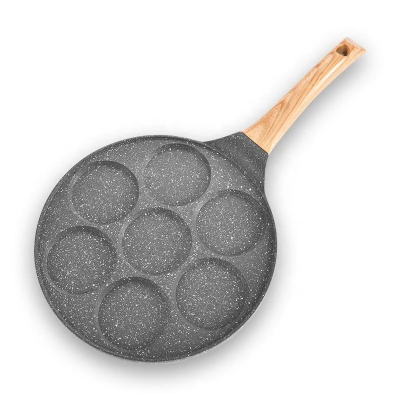 7 Cups circle Non Stick Pancake Pan Egg Pancakes Cooking Pans Waffle Maker Frying Pan With Wooden Handle