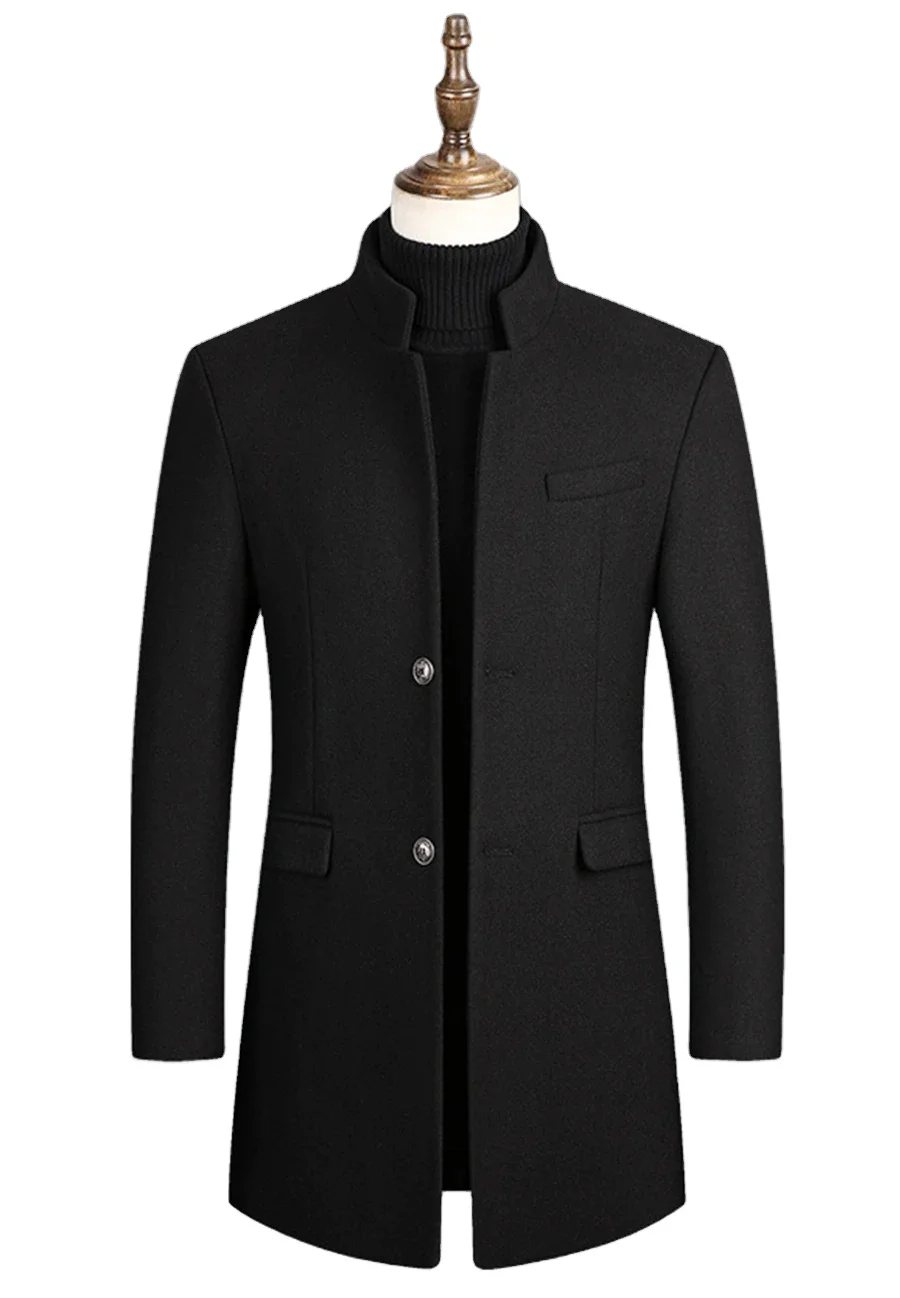 Осенне-зимнее мужское плотное пальто на молнии с воротником