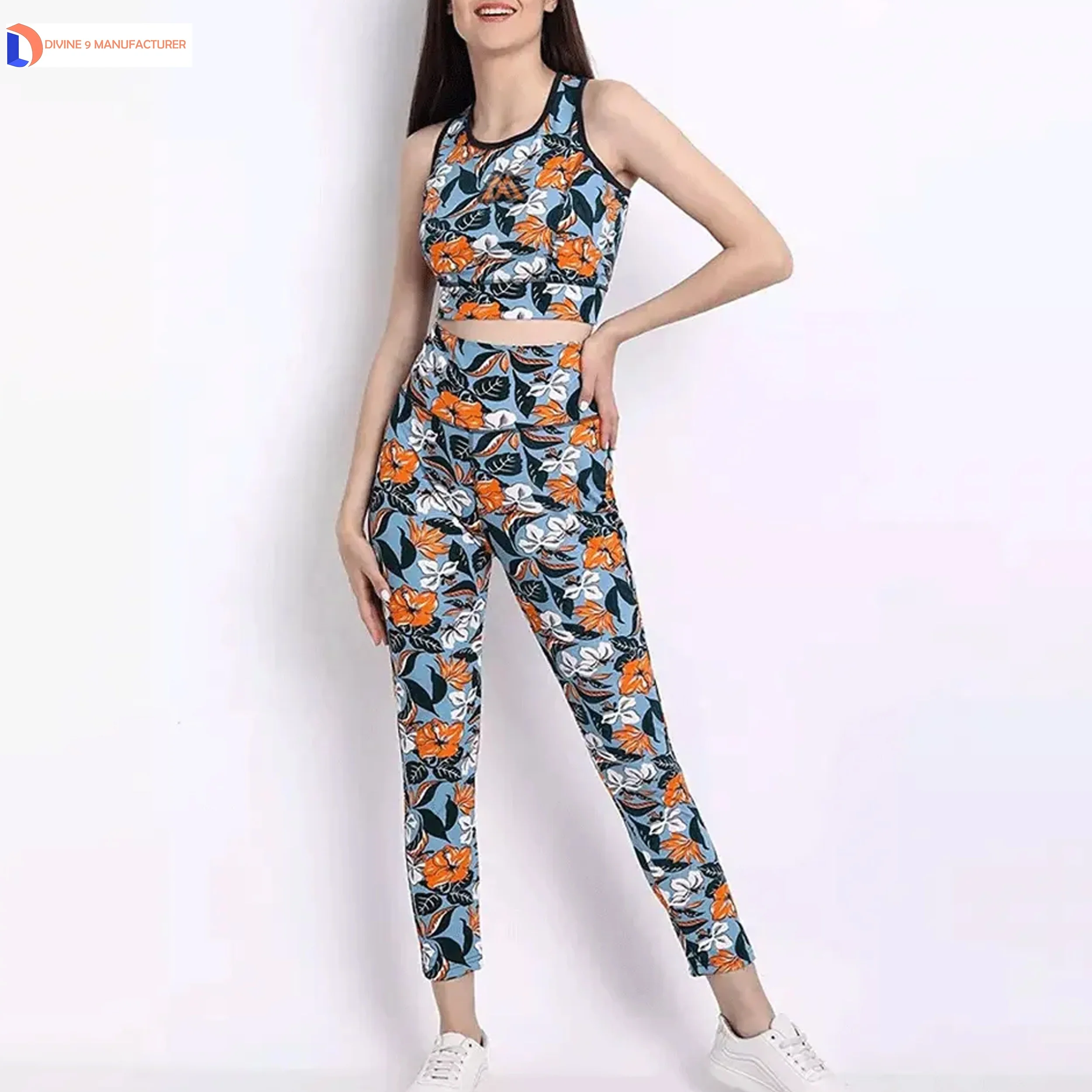 Breathable Sublimated Wholesale 2 Piece Yoga Fitness Gym Clothes Women High Quality Customized Printing Manufacture by Divine 9