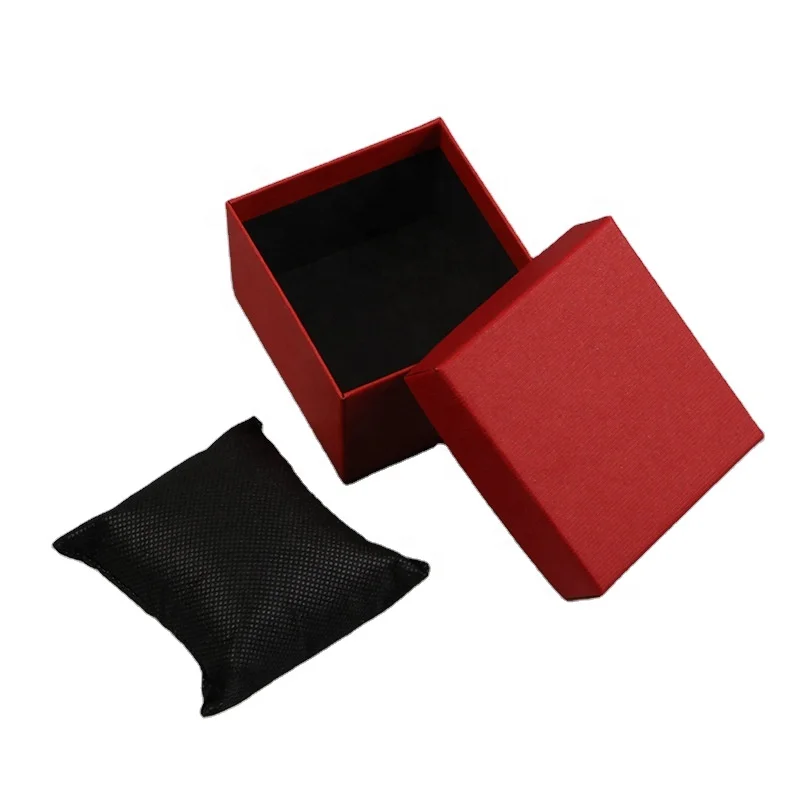 ZHCWCR Factory Shipped Red Lid Base Watch Gift Box Non-Woven Small Pillow Low Price Gold Foil Printing Paperboard Packaging Box