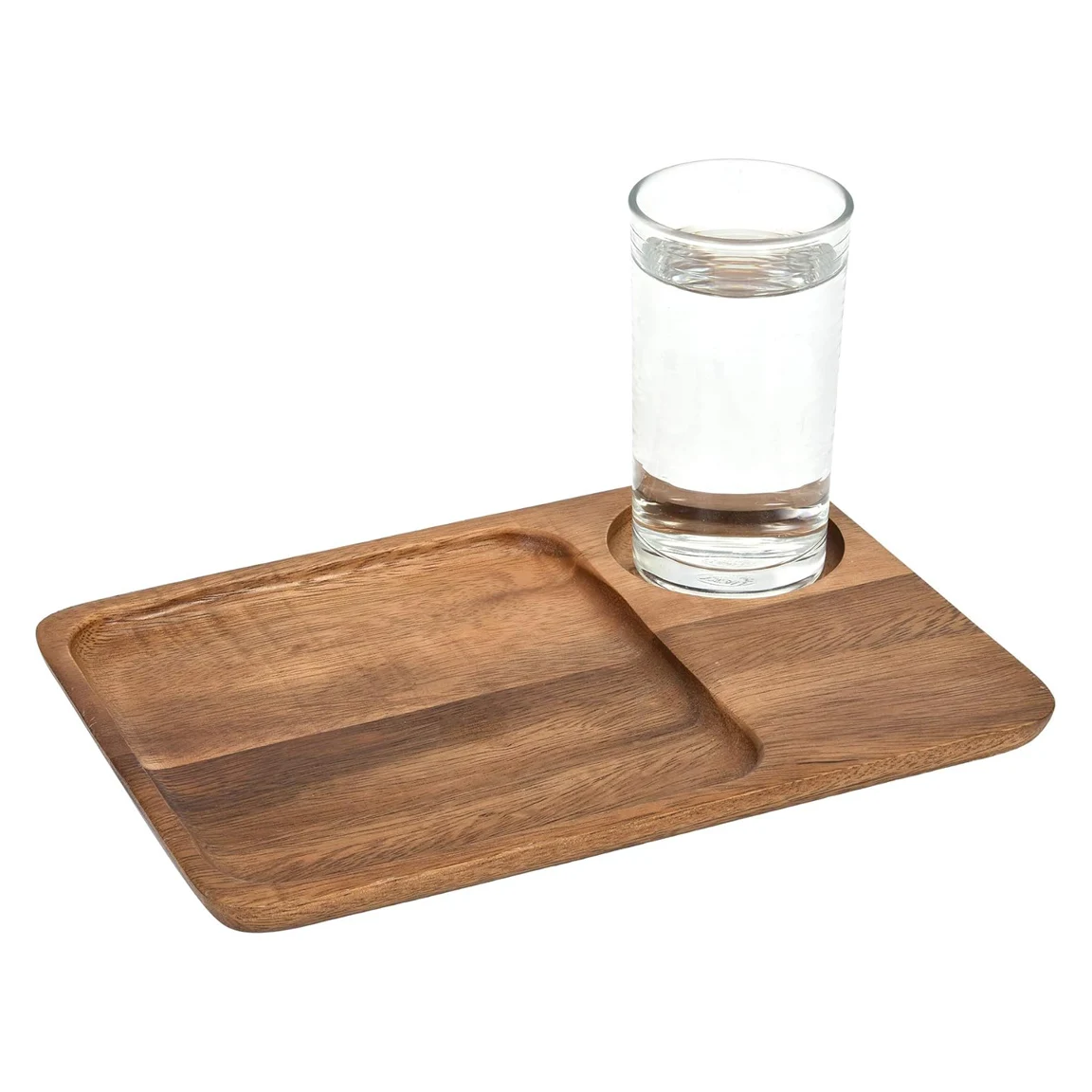 Two Section Acacia Wood Plate with Drink Holder Custom Wooden Serving Board Platter | Wooden Plate Holder Platter Chip Dip Board