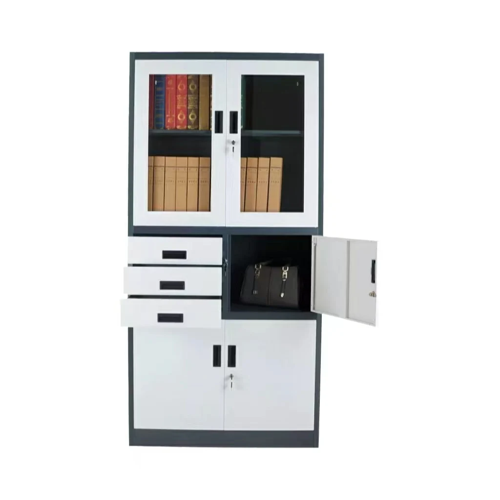 Glass Door Steel Filing Cabinet Metal Storage 3 Drawers Multi-Functional Steel File Cabinet With Safe Box