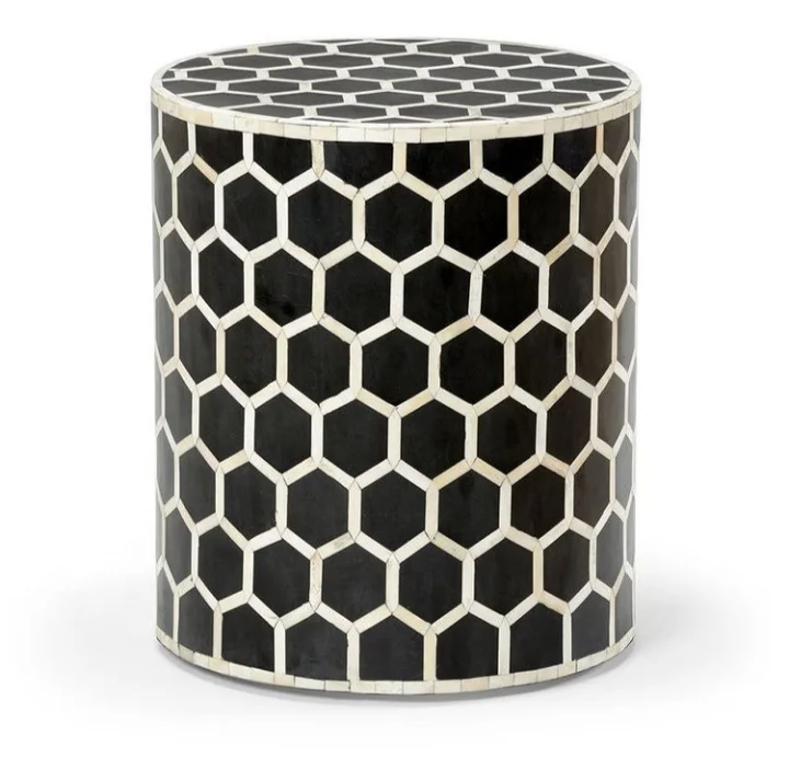 Honeycomb Pattern Black & White Bone Inlay Stool