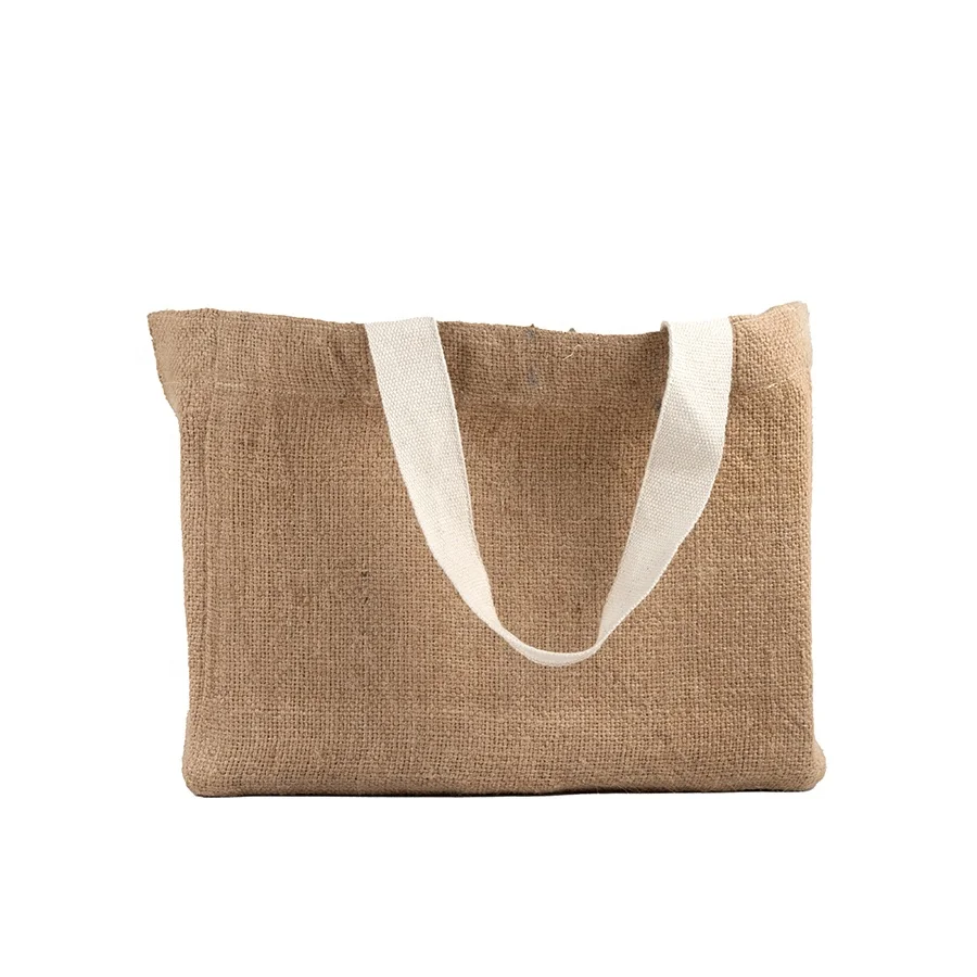 Sisal Tote Bag Hessian shopper NP Full Gusseted Cotton Strap Handle Double Washed Gunny 100% Jute 100% Handmade in Nepal Solid