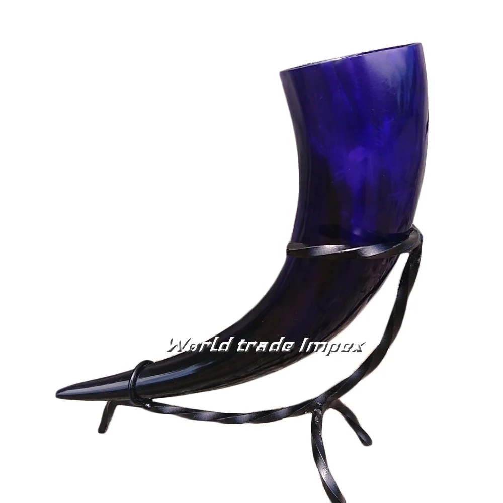 Red color drinking horn with iron stand