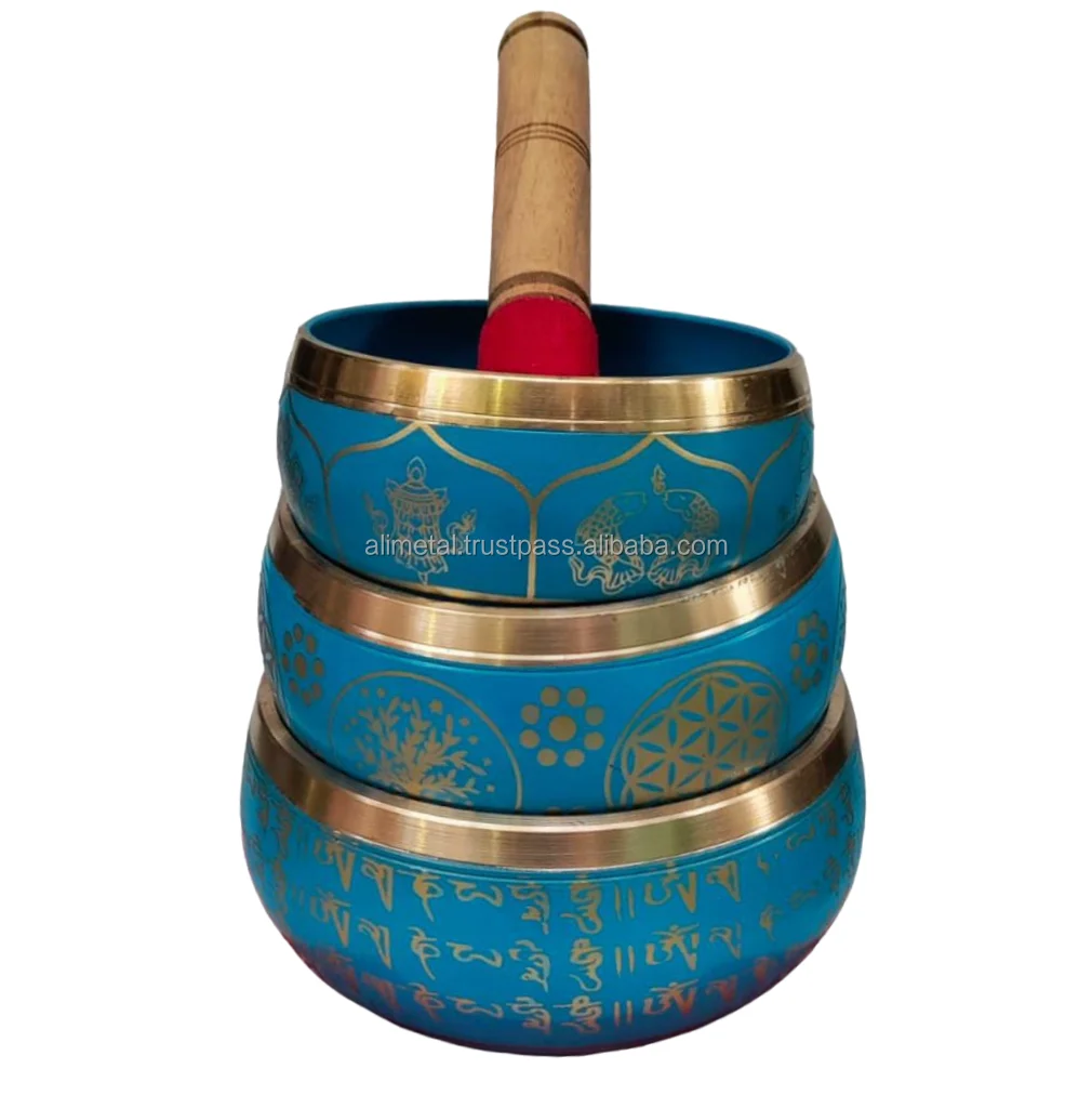 Fully Customizable Tradition Hand Forged Brass Meditation Bowl Warm Tones Metal Model Religious Style Print