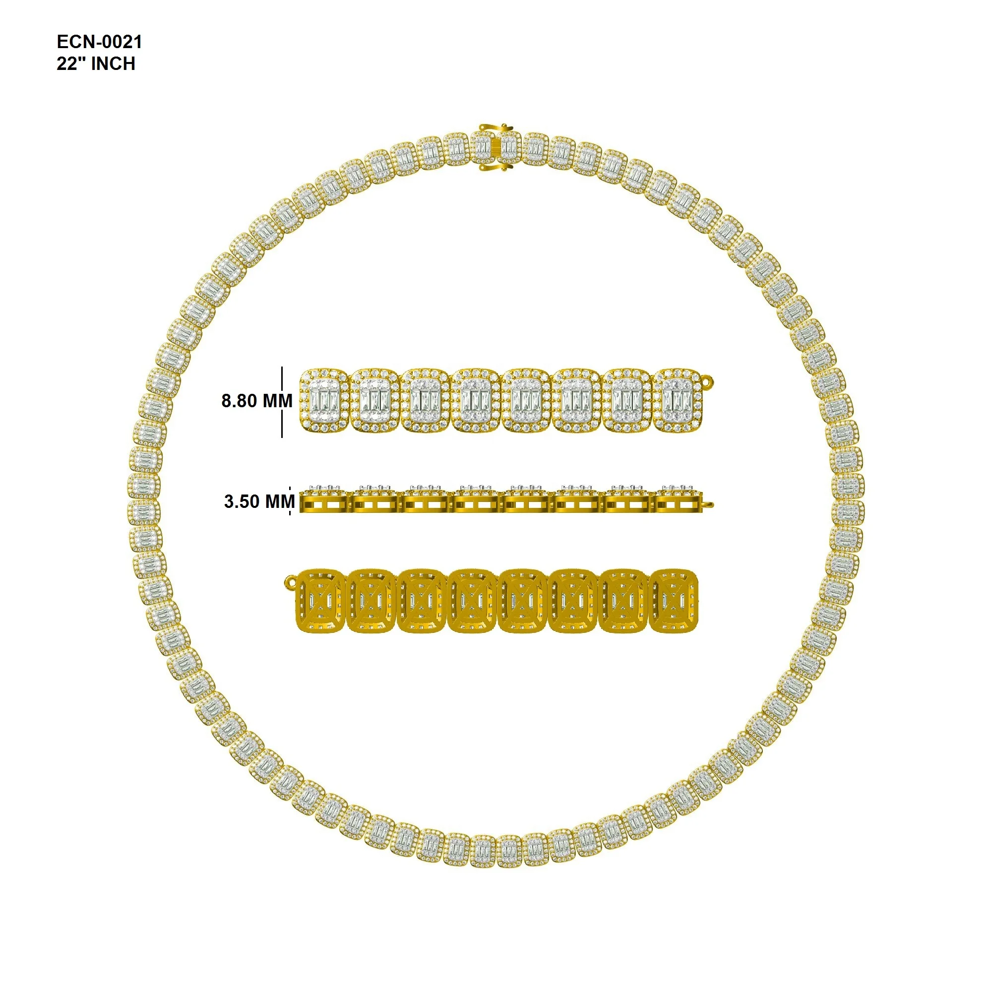 14KT Baguette Chains for Men and Women in Yellow Gold and Rose Gold with IGI Certificate in Geometric Shape