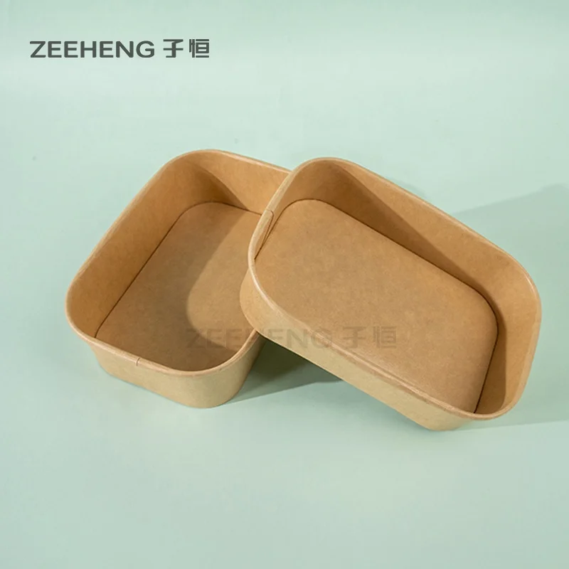 ZEEHENG Disposable Kraft Paper Rectangular Salad Bowls Soup Bowl With Lid