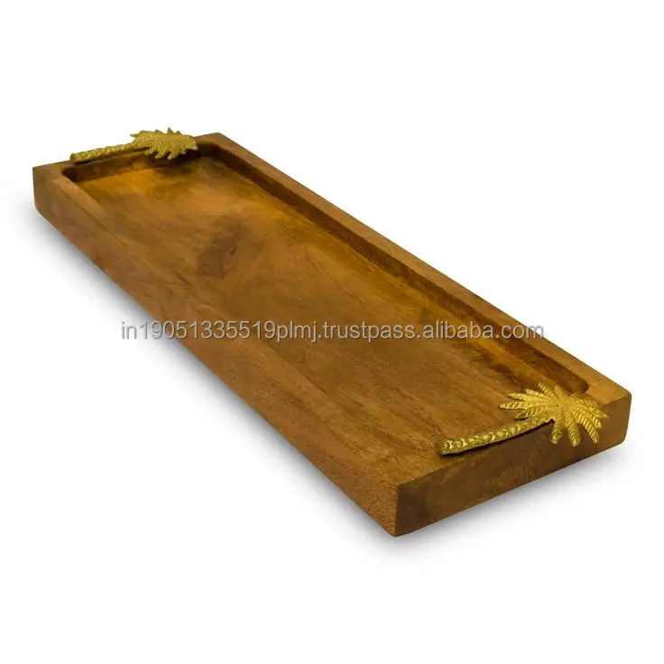 Customizable Antique Rectangle Serving Tray with Metal Handles Top Home Decor Snack Tray Wholesale Exporter from India