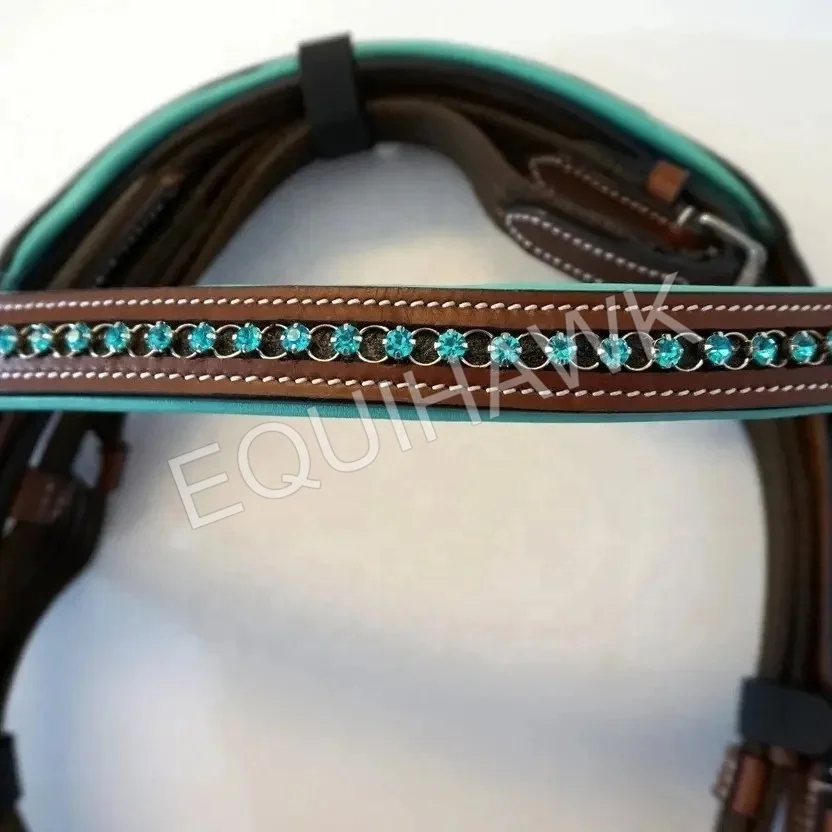 Оптовая продажа роскошная уздечка для лошадей с Аква-кристаллами-премиальные кожаные повязки бровей и носа лучшие