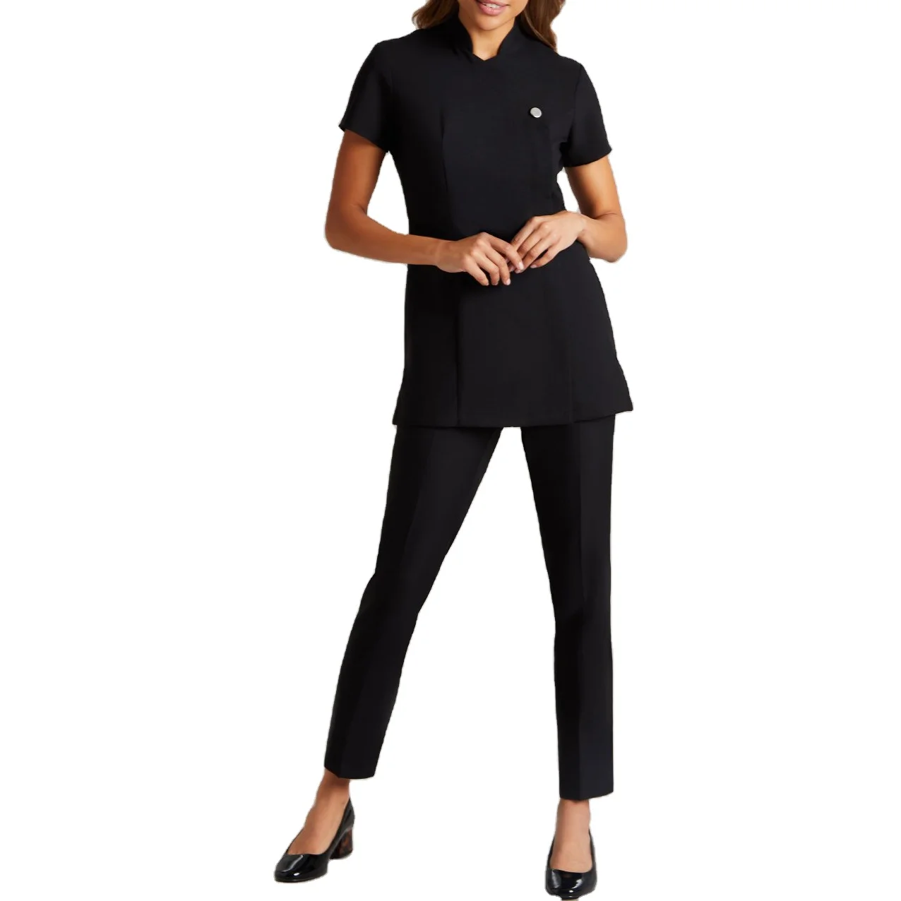 Best Quality Cotton /polyester custom spa uniforms women beauty salon tunice tops with pockets and zipper