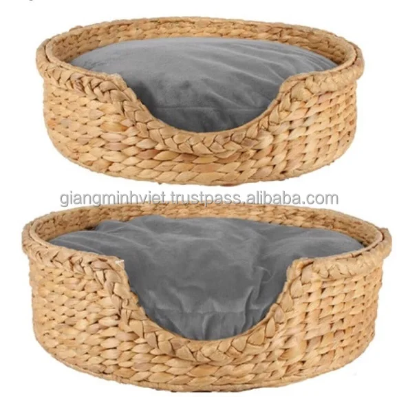 Handmade Wicker Non-toxic Indoor Cat House Small Dog Sleeping Bed Water Hyacinth Pet Basket Bed Made in Vietnam
