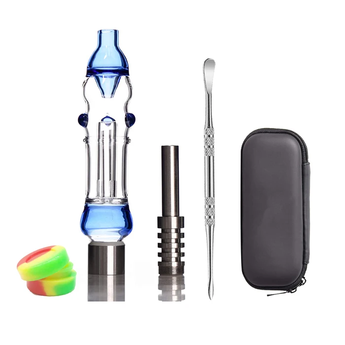 New Blue 5.5  Inch Mini Nector Collector Kit With Spiral GR2 Pure Titanium Steel Tip Gift Package