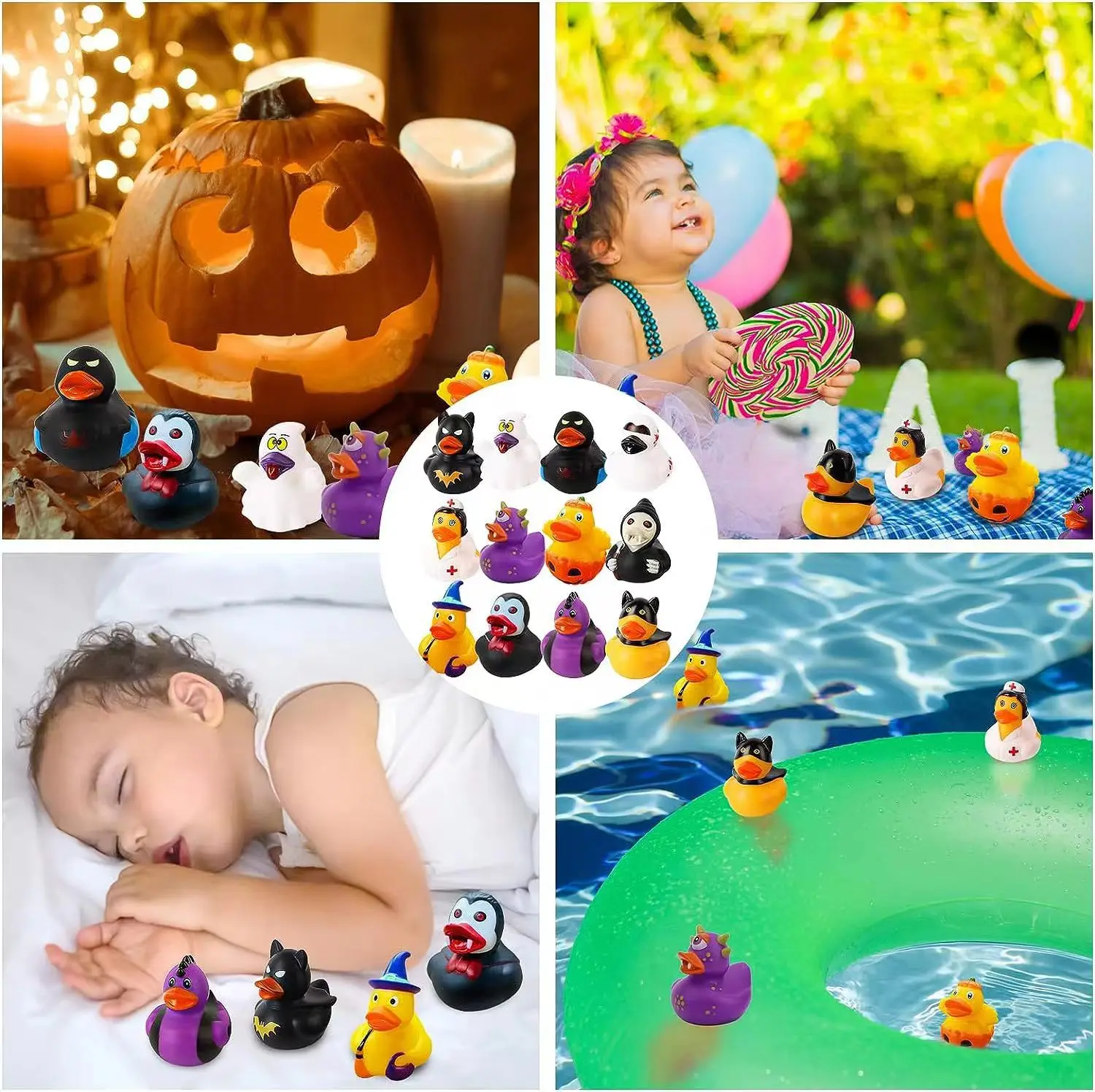 Hot sale 24pcs Bath Toys Assorted 2 Inch Rubber Ducks Promotional Gifts Halloween Rubber Ducks Halloween Decorations