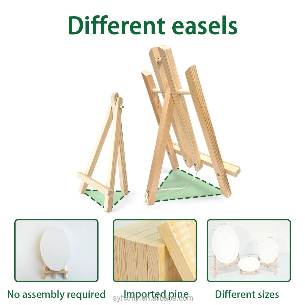 Artist Painting Kit Oval Canvas with Ease Stand 280g Cotton Blank Stretched Canvas Wooden Easel Kit 3 pack Set