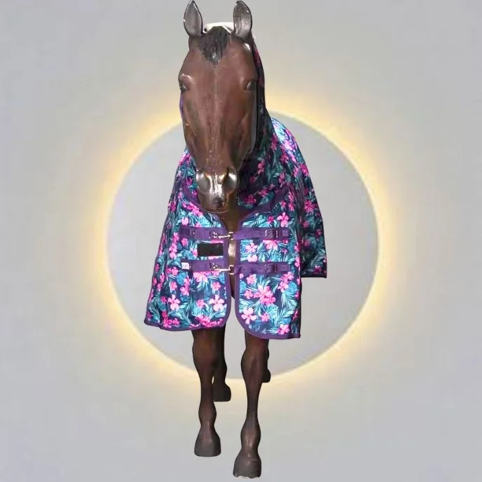 Tropical Texture Breathable Water Resistant 1200D Ripstop Nylon Winter Horse Rug Horse Clothing Combo with Removable leg straps