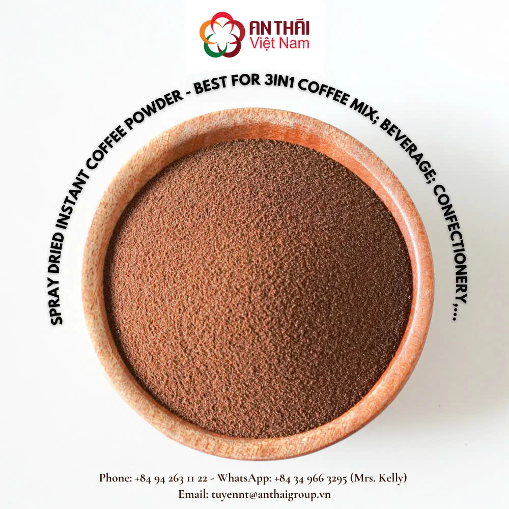 Spray Dried Soluble Coffee Powder Vietnamese Robusta Manufacturer Strong Caffeine Bitter Taste Bulk Packaging Halal Certificated