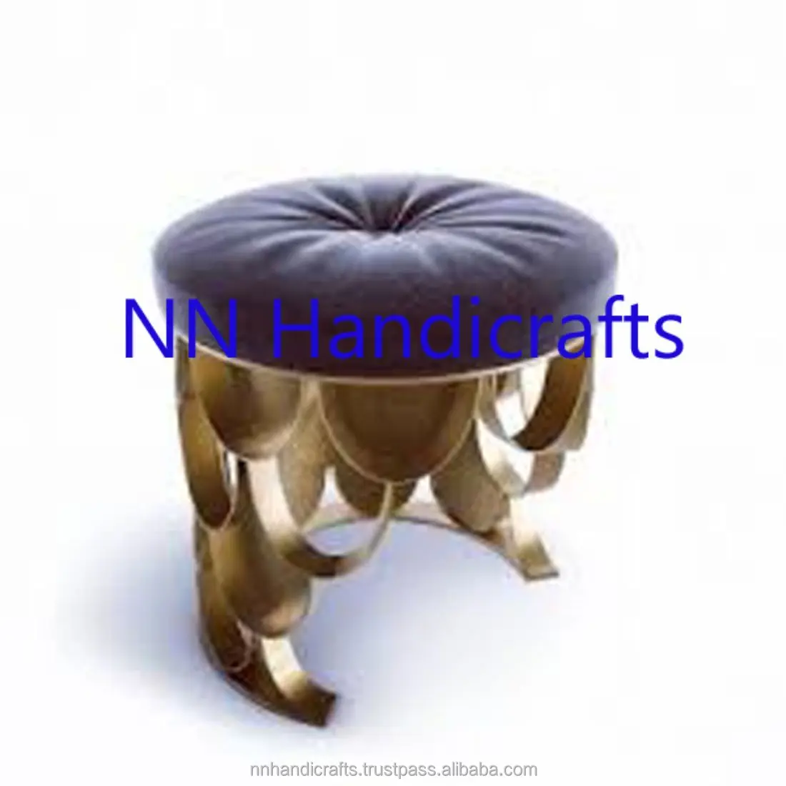 Southwestern Steel Iron Metal Brown Powder Coated Round With White Fabric Seat Bench Bar Ottoman Restaurant For Exterior Bedroom