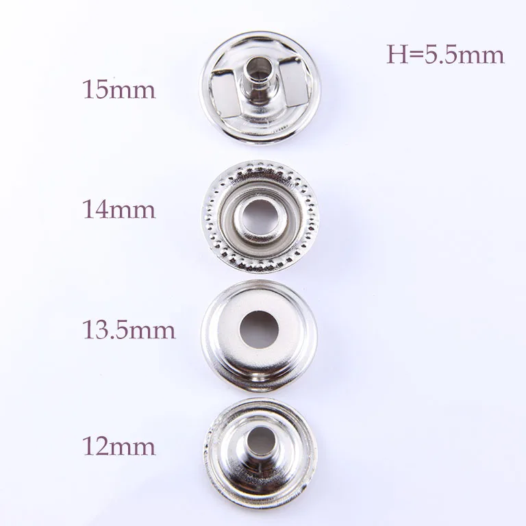 15mm 4 part Metal Silver Snap Button Fastener for Jacket Bag Closure