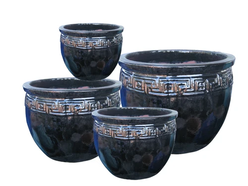 Affordable Price Set Of 3 Large Size Outdoor Round And Rectangle Square GRC Fiber Concrete Pottery Flower Pot For Garden