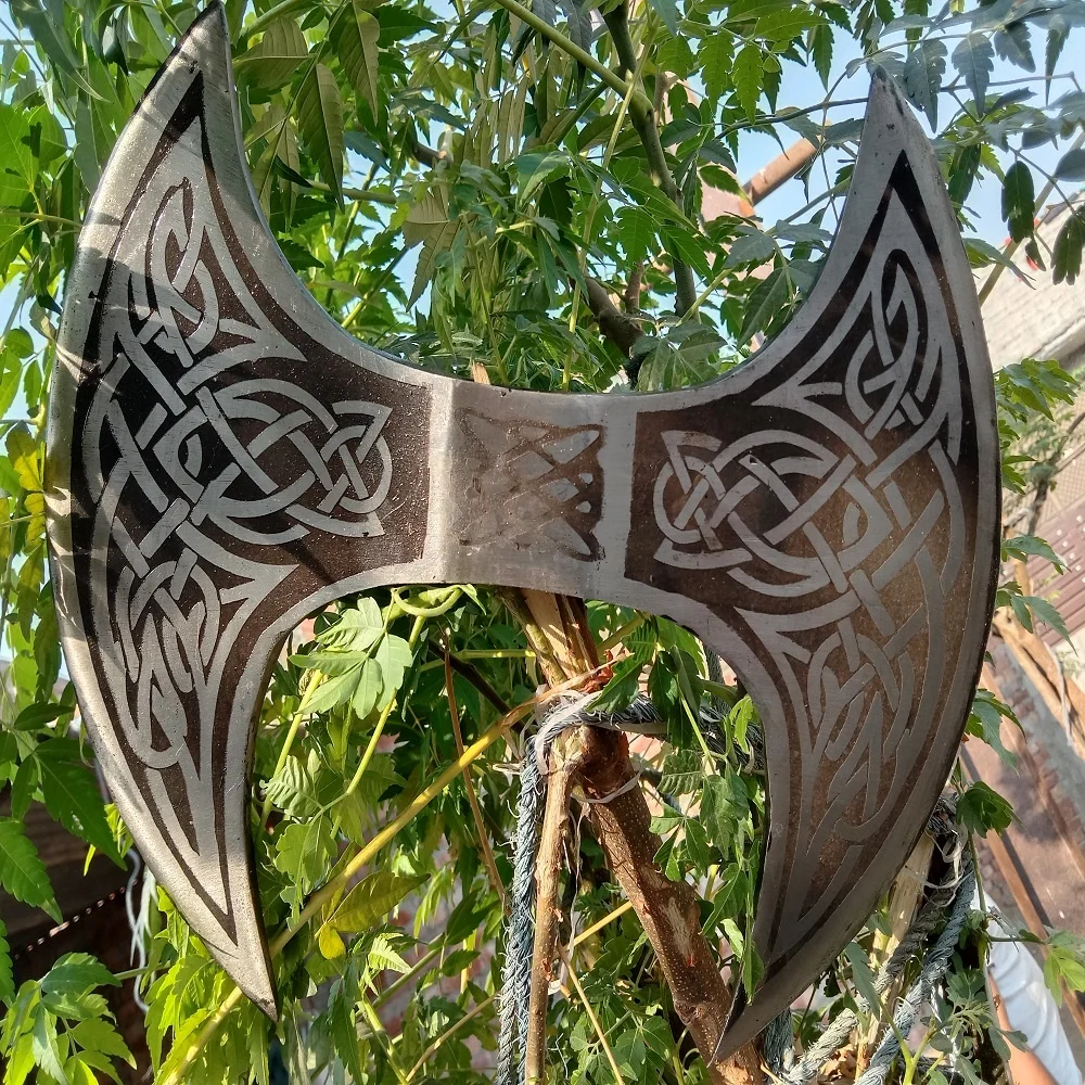 Double head viking axe with beautiful leather cover Viking Double blades axe Birthday gifts