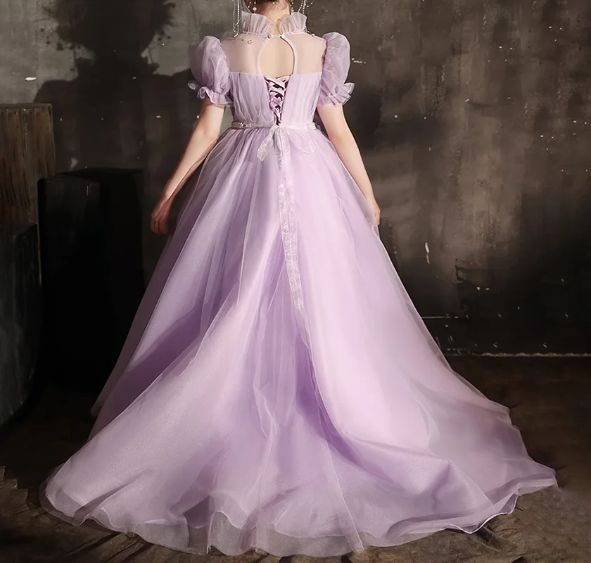 Fancy Kids Tulle Flower Girl Lilac Color Dress For Girls Dresses
