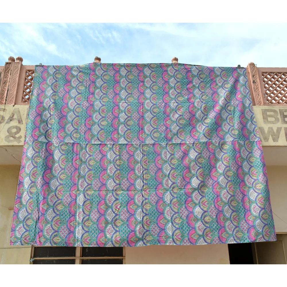 Покрывало ручной работы с блочным принтом Kantha одеяло индийский двусторонний блочный принт хлопчатобумажная ткань ручная работа лоскутный HBPK013