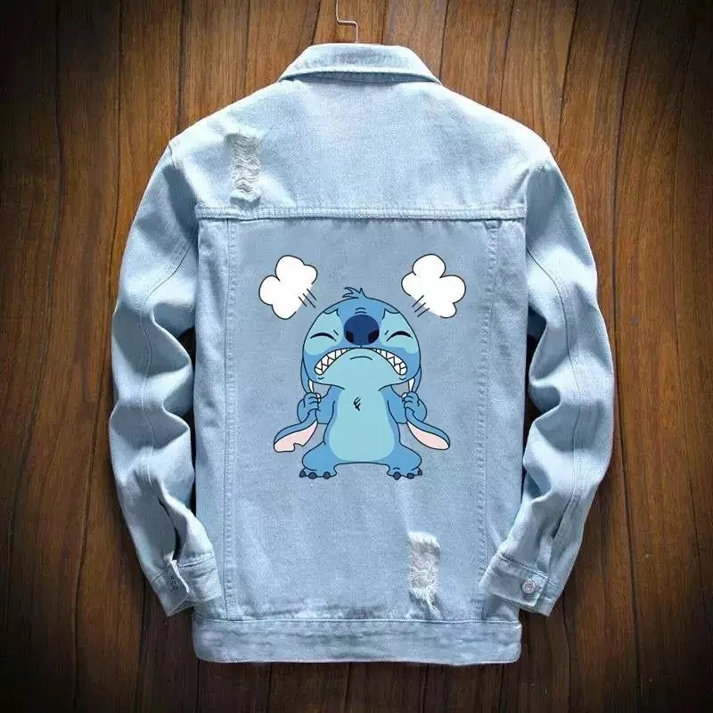 Best Selling anime printed back with multiple pockets Fashion Long Sleeve Casual Street Wear Winter Cotton Men Denim Jacket