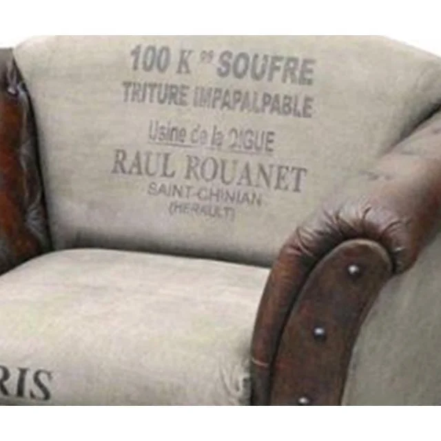 Vintage Leather Canvas Sofa Rustic Comfortable Single Seater Leather Canvas Sofa Modern Living Room Sofa