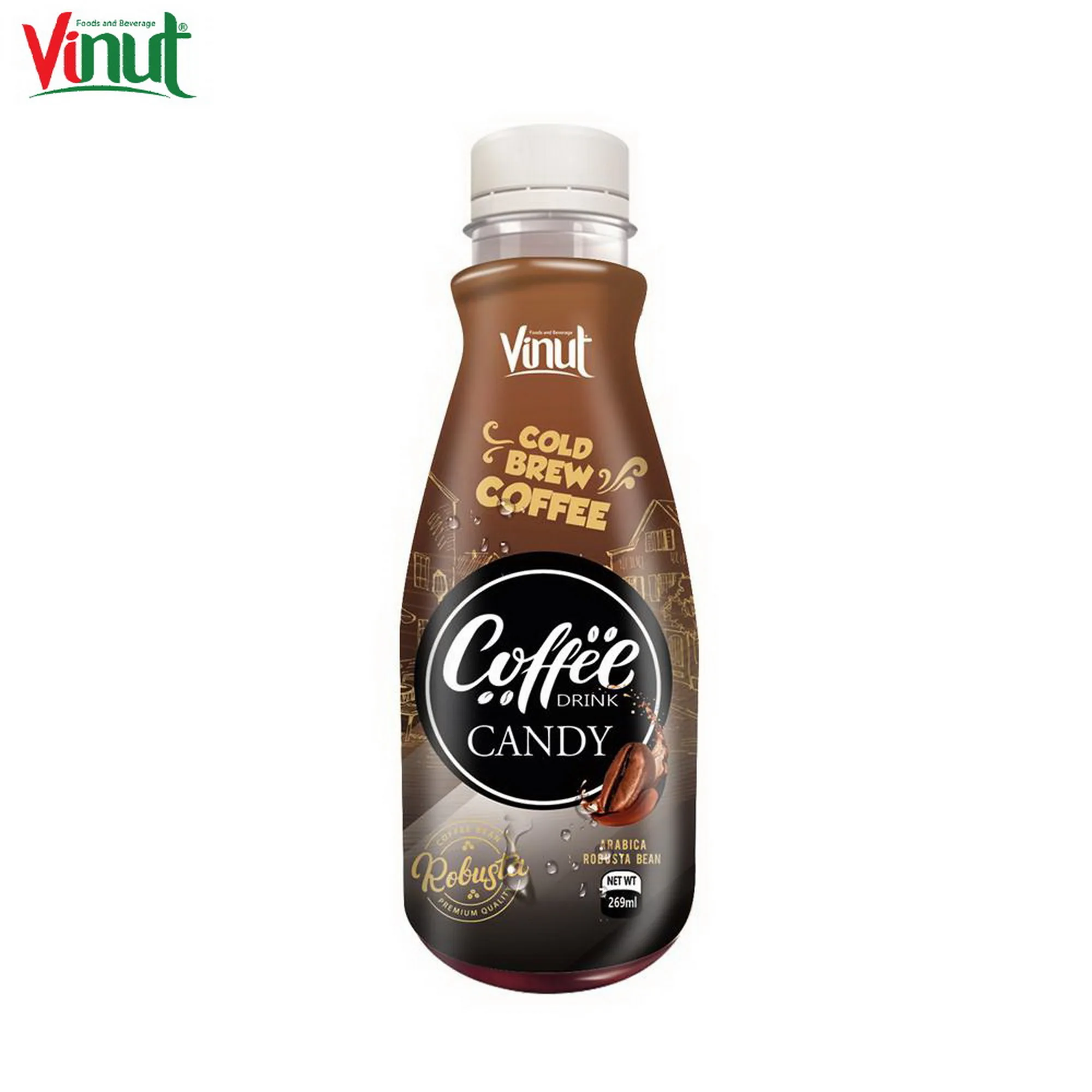 269ml VINUT Bottle White Cold Brew Coffee Drink - Free Sample, Low Calories, Private Label, Ready to Drink