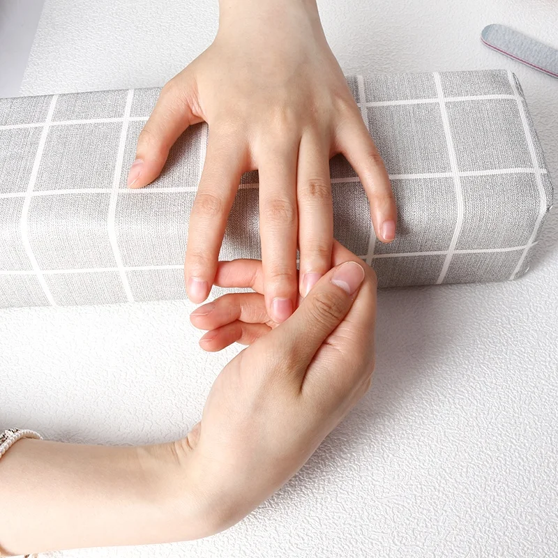 Square Leather Manicure Hand Pillow High Quality Sponge Nail Pillow Hand Rest Japanese Plaid Stripe Soft Nail Arm Pillow Stand